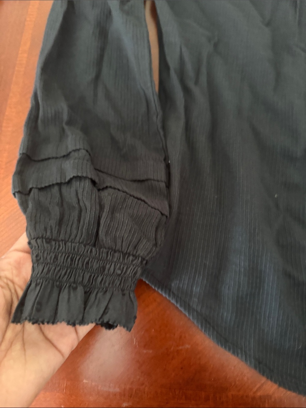 Quince organic cotton pheasant Black Ruffled Button-Front Blouse M - Picture 5 of 11